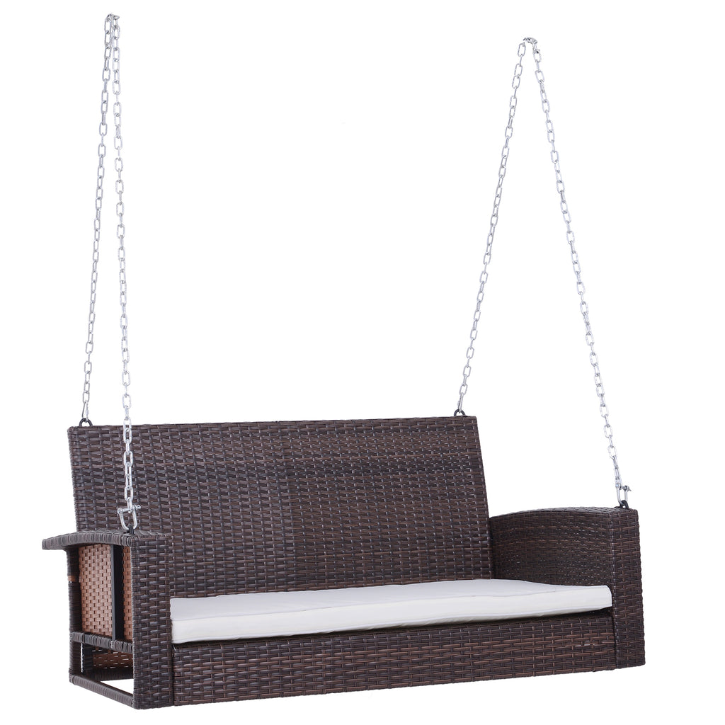 Hängebank 2-Sitzer Rattan Gartenschaukel mit Sitzkissen Hängeschaukel Hollywoodschaukel Schaukelbank Gartenbank Braun 127 x 65 x 60 cm