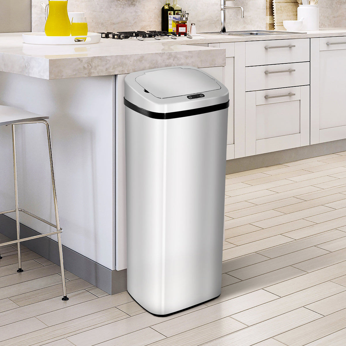 Mülleimer Automatik mit Sensor Abfalleimer Küche Edelstahl 50/68L Silber (50L) 