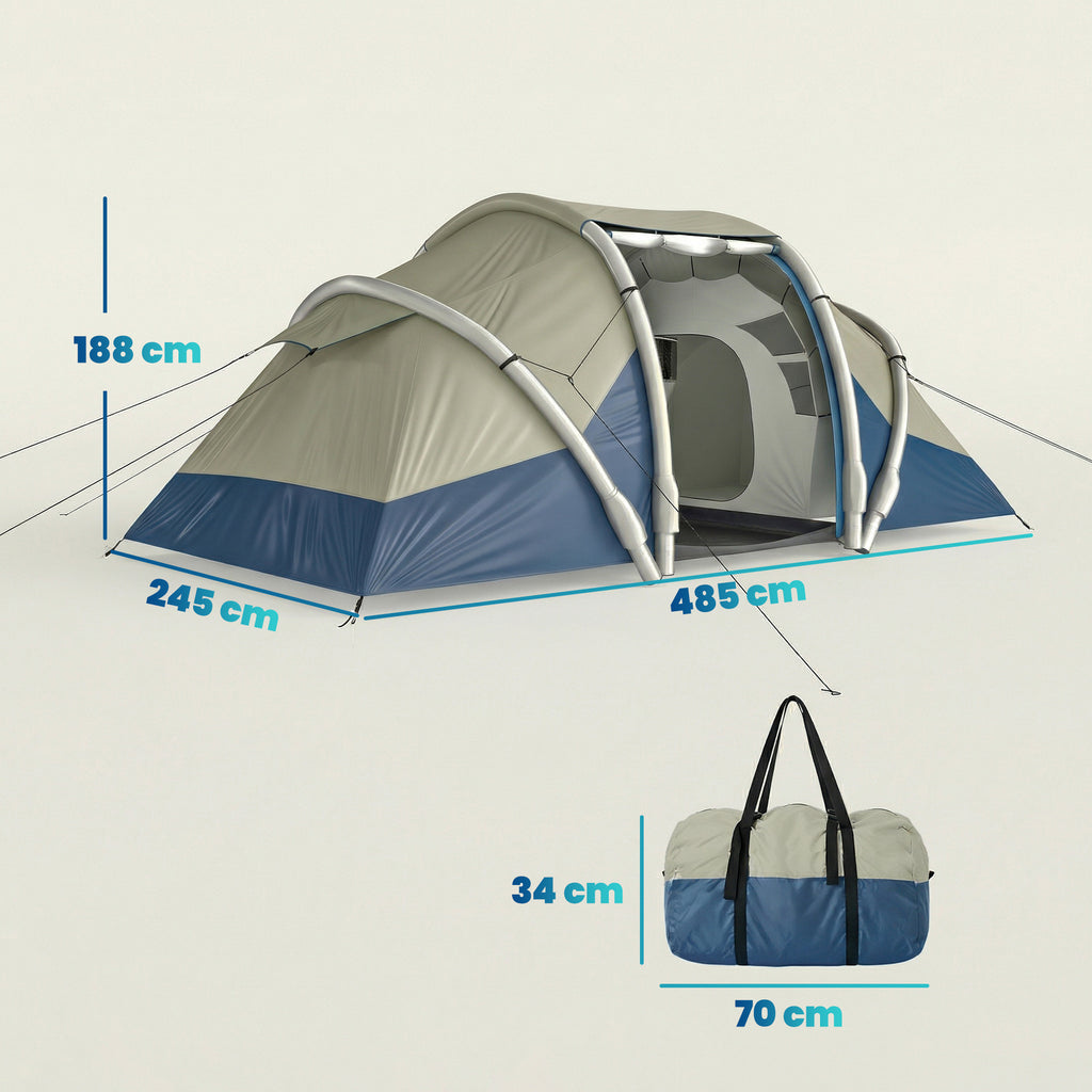 Aufblasbares Zelt 4 Personen Schneller Aufbau Outdoor Camping Zelt mit 2 Schlafzimmer Mesh Fenster Vordach
