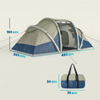 Aufblasbares Zelt 4 Personen Schneller Aufbau Outdoor Camping Zelt mit 2 Schlafzimmer Mesh Fenster Vordach