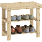 Two Shelf Bamboo Shoe Storage Bench - Natural Finish