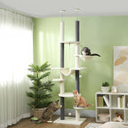Kratzbaum, deckenhoch, verstellbar 225-255 cm, Plattformen & Hängematten, Kippschutz, Weiß