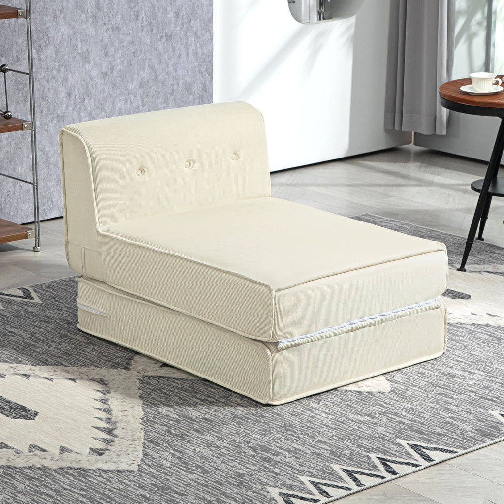 Bodensofa, faltbare G?stematratze, leicht, Cordbezug, 73x100x65 cm, Cremewei?