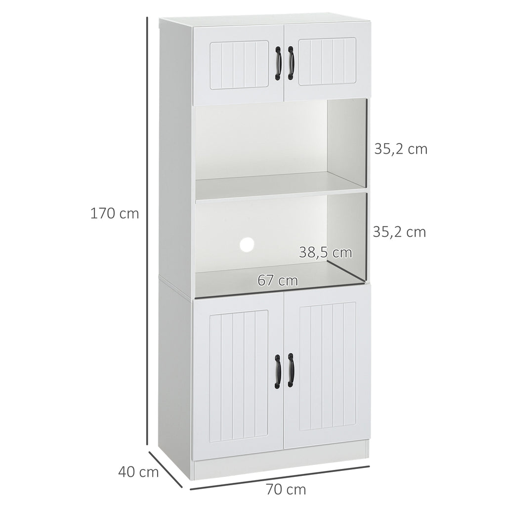 Küchenschrank Küchenbüffet Schrank, Landhausstil, 2 Schränke, 2 Regale, 70 cm x 40 cm x 170 cm Weiß + Schwarz