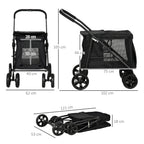 Hundetrolley inkl. Kissen, 3 Seitentaschen, klappbar, Hundewagen, 102 cm x 62 cm x 105 cm, Schwarz