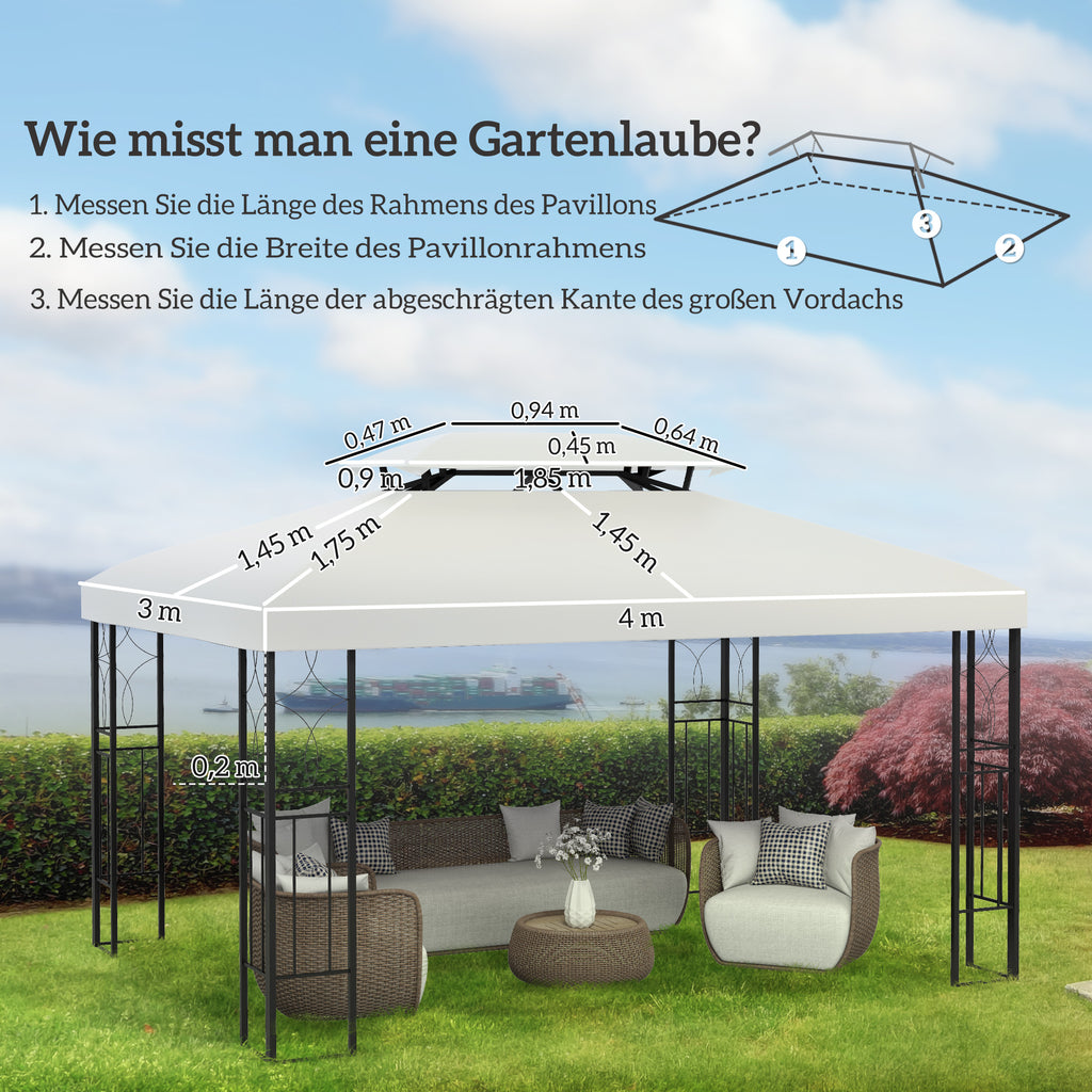  3x4m Gazebo Replacement Roof Canopy 2 Tier Top UV Cover Garden Patio Outdoor Sun Awning Shelters Cream (TOP COVER ONLY)