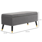 Sitzbank, Polsterbank mit Stauraum, Truhenbank, Metall, Schaumstoff, Kautschukholz, Kohlegrau, 110 x 43 x 45 cm