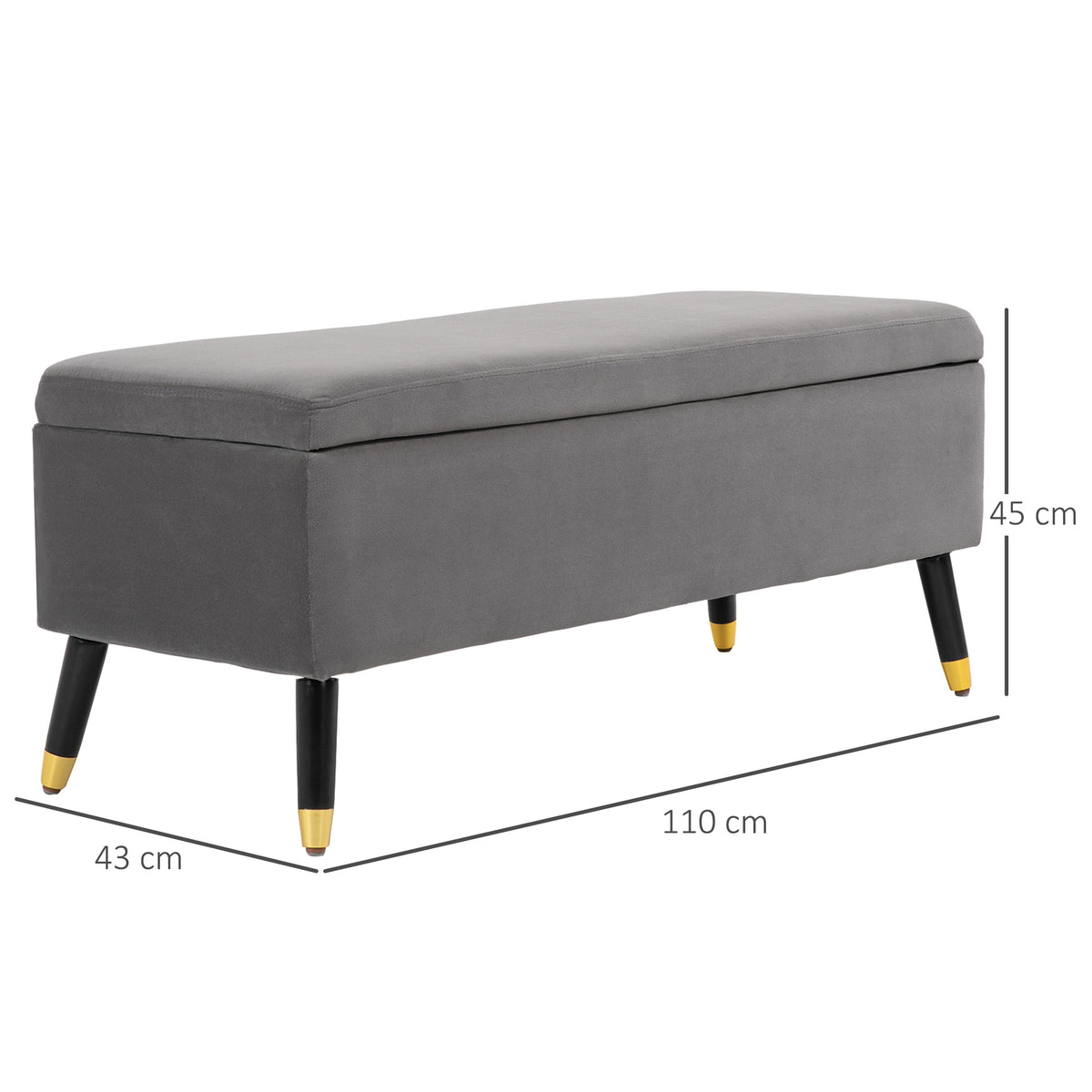 Sitzbank, Polsterbank mit Stauraum, Truhenbank, Metall, Schaumstoff, Kautschukholz, Kohlegrau, 110 x 43 x 45 cm