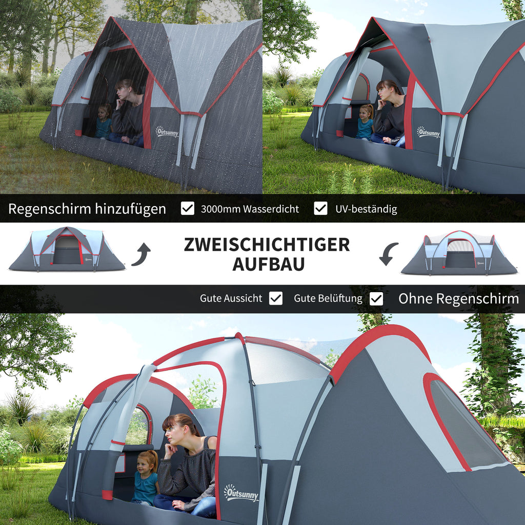  Campingzelt für 5-6 Personen stabil wasserdicht Familienzelt mit Eingang Fenster Packtasche, Zelt mit 3000mm Wassersäule Tunnelzelt für Camping Reise Garten, Hellgrau