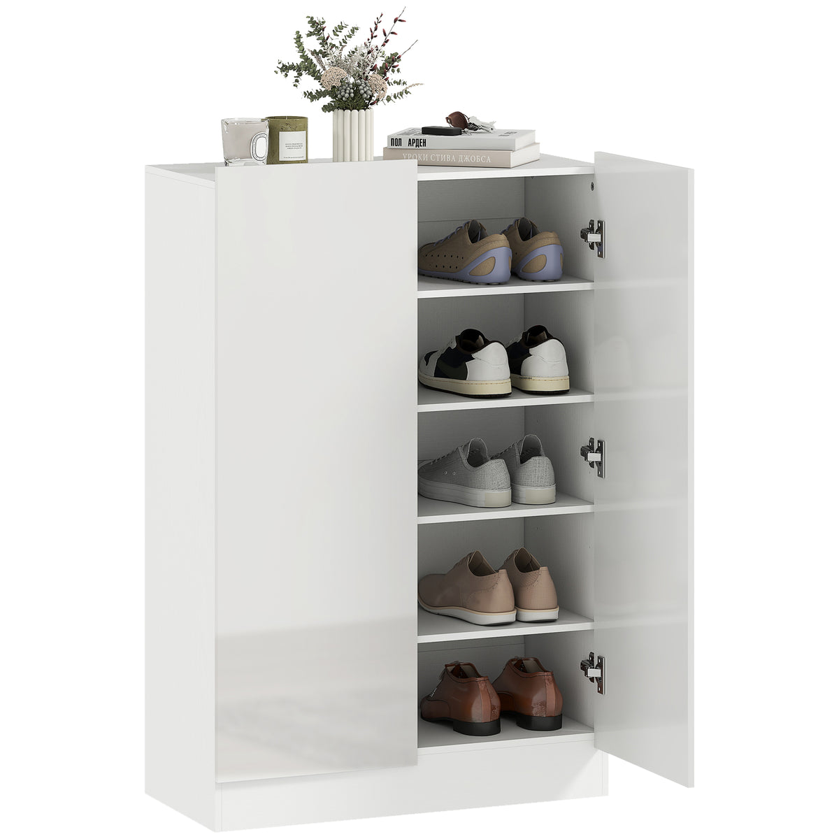 5-stufiger Schuhschrank f¨¹r 20 Paar Schuhe, verstellbare Regale, f¨¹r Eingangsbereich, Flur, Holz, Wei?
