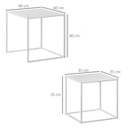 Square Nesting Coffee Table Set of 2, Modern Nest of Tables, Sofa Side Tables with Steel Frame for Living Room, Bedroom, Small Space, White