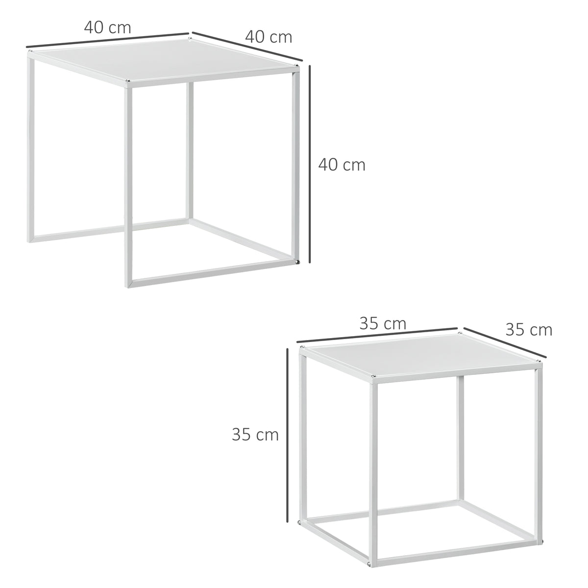 Square Nesting Coffee Table Set of 2, Modern Nest of Tables, Sofa Side Tables with Steel Frame for Living Room, Bedroom, Small Space, White