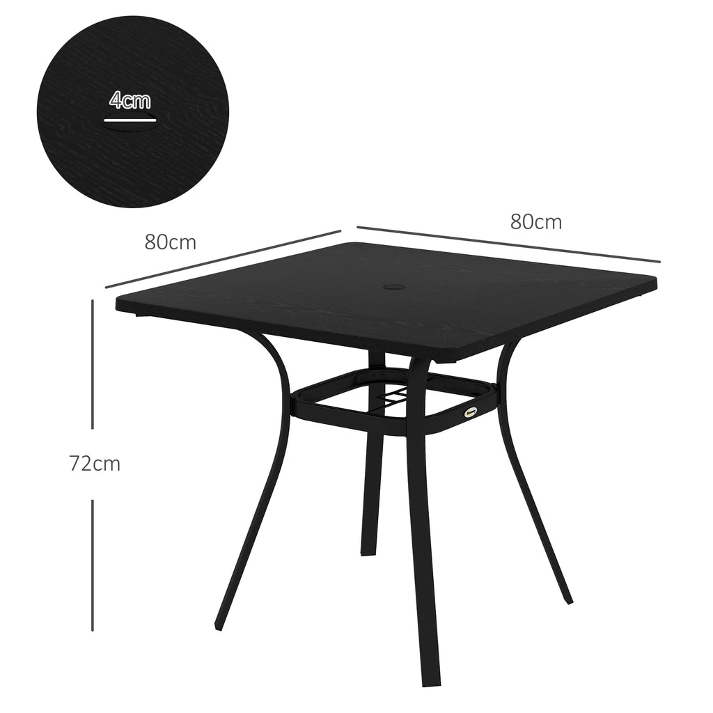 Four-Seater Steel Garden Table, with Φ40mm Parasol Hole - Black