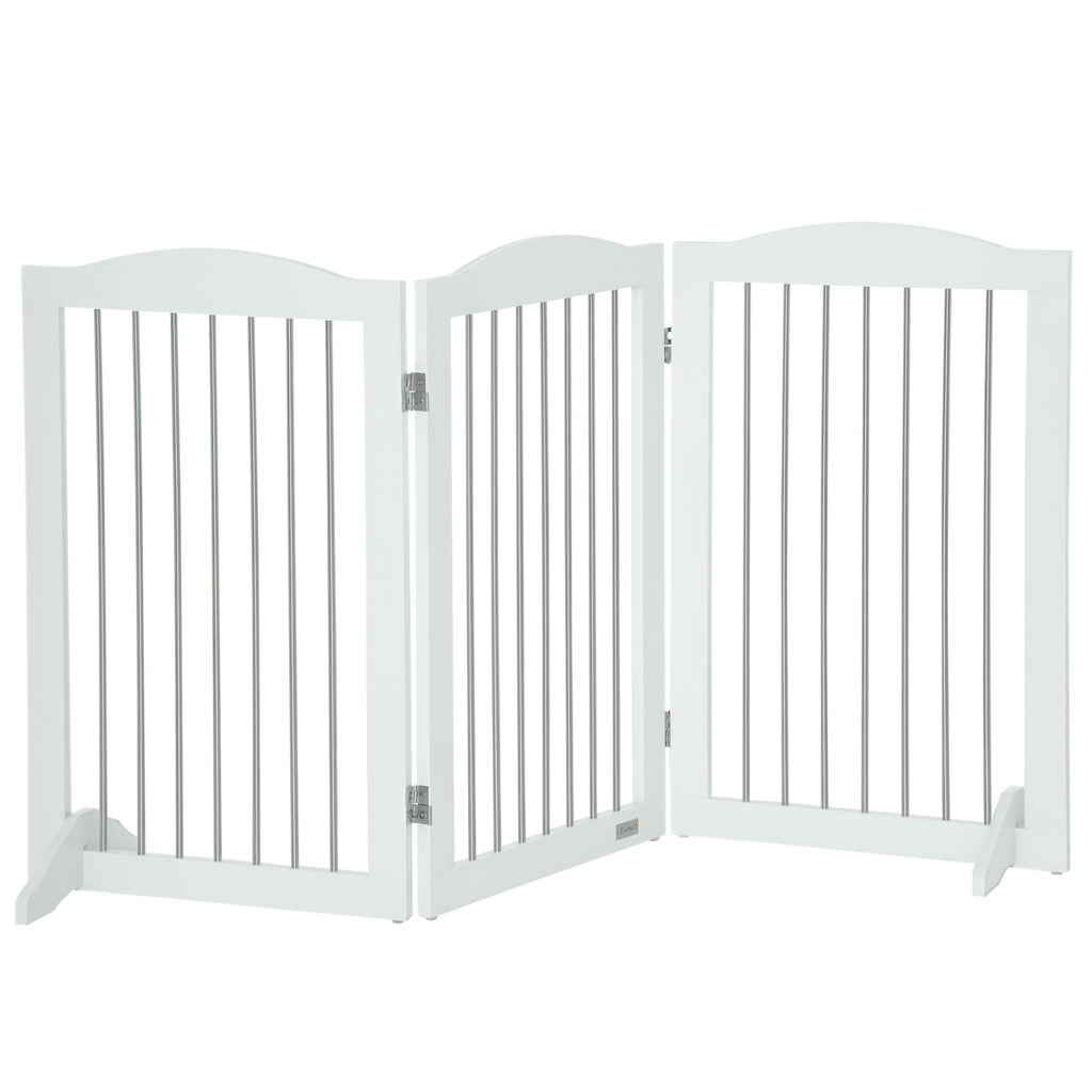 Foldable Dog Gate, Freestanding Pet Gate, with Two Support Feet, for Staircases, Hallways, Doorways - White