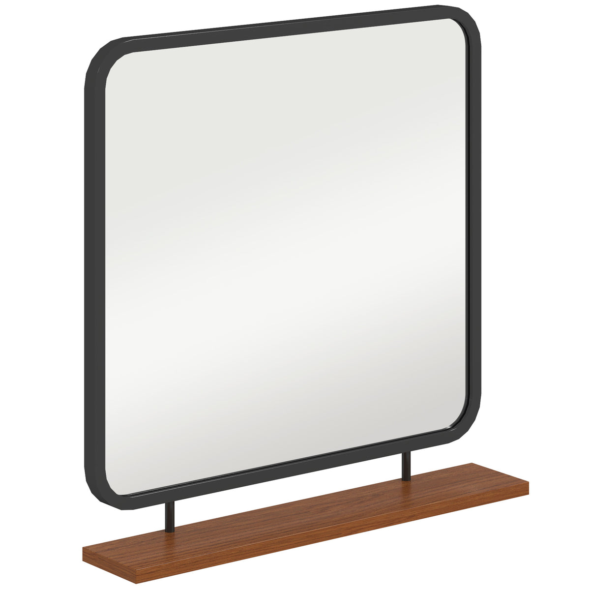 Wandspiegel mit Ablage, Vintage-Design, Metallrahmen, Paulownia-Holz, 55 x 55,5 cm, Schwarz/Holz