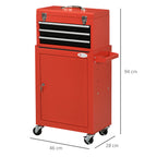 2-in-1 Werkzeugwagen, mobil, 3 Schubladen, Werkzeugtafel, Stahlgeh?use, 46L x 28B x 94H cm, Rot