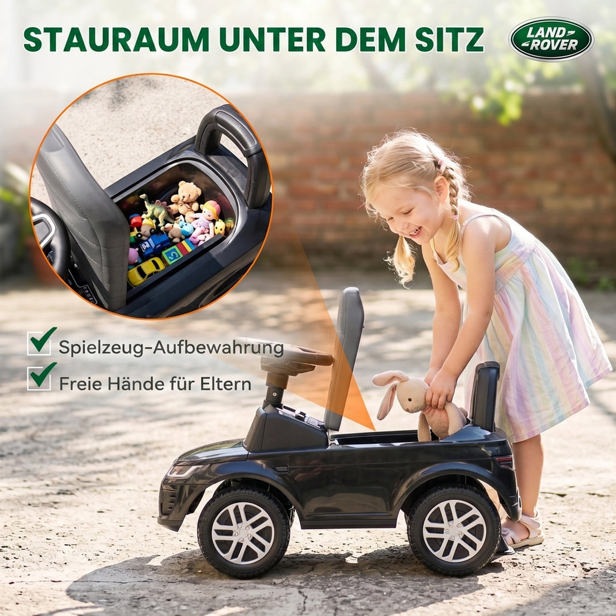 Land Rover Licensed Toddler Ride on Car with Horn, Engine Sounds, Under-Seat Storage, for 18-36 Months, Black