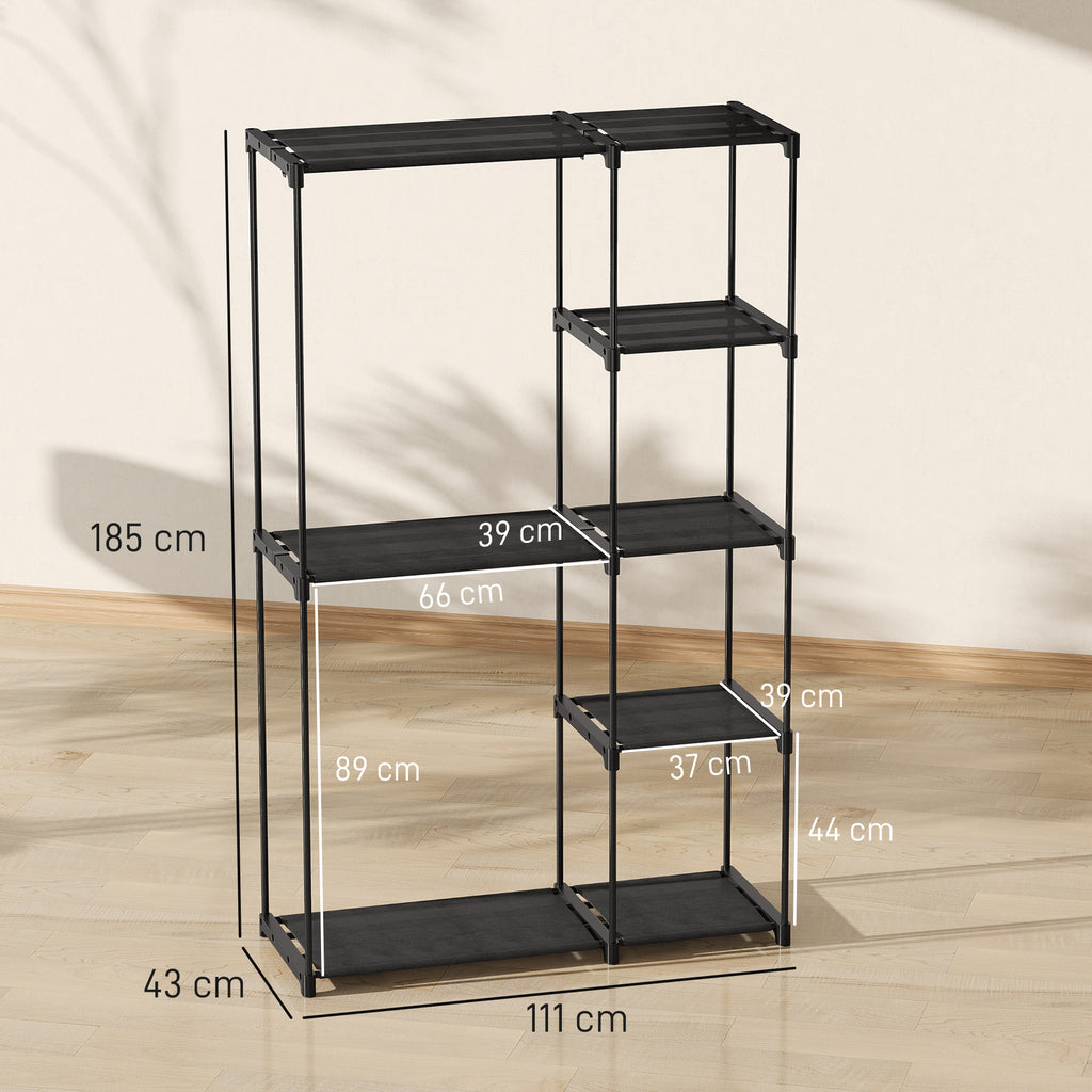 Stoffschrank Kleiderschrank mit Kleiderstange, Ablagen, f¨¹r Schlafzimmer, Ankleidezimmer, 111 x 43 x 185 cm, Schwarz