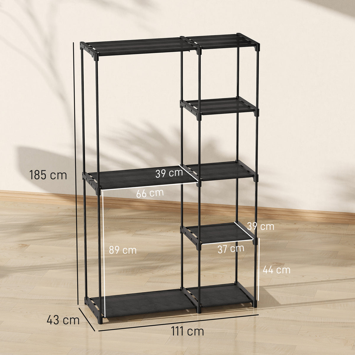 Stoffschrank Kleiderschrank mit Kleiderstange, Ablagen, f¨¹r Schlafzimmer, Ankleidezimmer, 111 x 43 x 185 cm, Schwarz