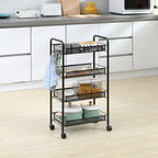 Rollwagen mit 4 H?ngek?rben, Servierwagen auf Rollen, fahrbar, abnehmbare Haken, Stahl, 45 x 26,5 x 84 cm, Schwarz