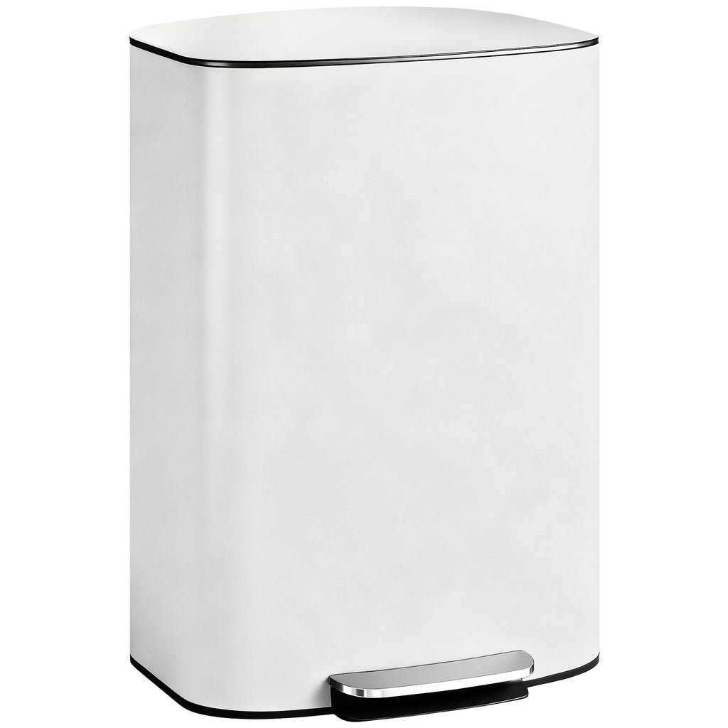 Mülleimer Küche 50 Liter Treteimer mit Bleib-Offen-Funktion, Soft-Close-Deckel, Pedal, Cremeweiß