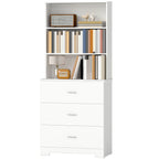 B¨¹cherschrank Hochschrank Vitrinenschrank mit 3 Schubladen, 3 offen Regalen, f¨¹r Wohnzimmer K¨¹che, 79x39,5x180 cm, Wei?