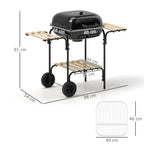 Holzkohlegrill aus Stahl Grillwagen mit abschließbarem Deckel Grillrost Räder Griff Holzablage 98 x 54 x 91 cm Schwarz