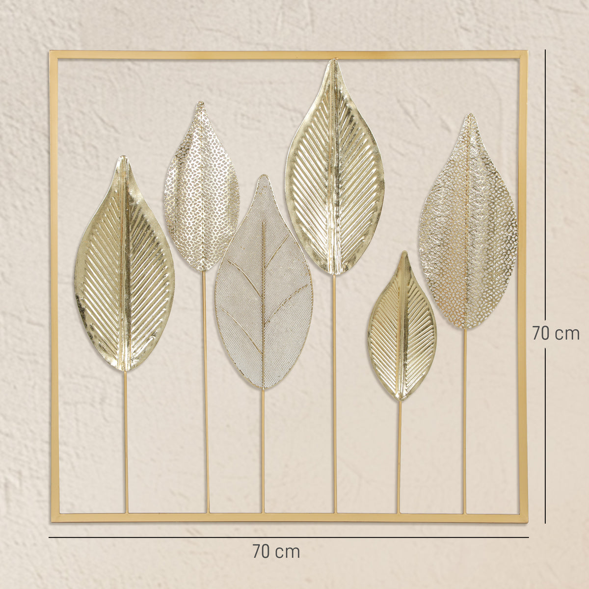 Metallrahmen mit Blattdesign, Wandschmuck, moderner Stil, Goldfarben