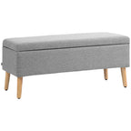 Polsterbank mit Stauraum, Bezug in Leinenoptik, Kautschukholzbeine, bis 220 kg, 110x39x45cm, Grau