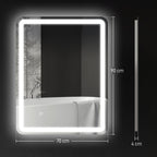 Badezimmerspiegel, beleuchtet, Touch-Steuerung, beschlagfrei, dimmbar, 3 Lichtfarben, 70x90, Silber