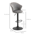 2er-Set Barhocker drehbare Barstühle mit Lehne Samt Touch Bistrohocker höhenverstellbarer Tresenhocker armloser Schaumstoff Grau 54 x 56 x 91-111 cm