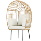 Rattansessel Ei-Förmig mit abnehmbarem Kissen, Polster, Outdoor Sessel aus Rattan 95 x 80 x 155 cm Beige