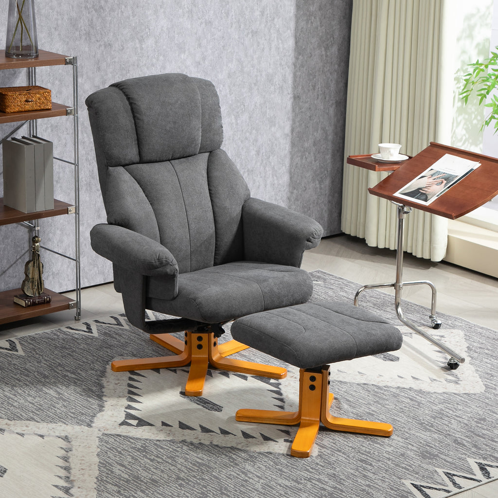 Verstellbarer Sessel mit Fußhocker mit hoher Lehne und Holzrahmen für Wohnzimmer, Schlafzimmer, Dunkelgrau