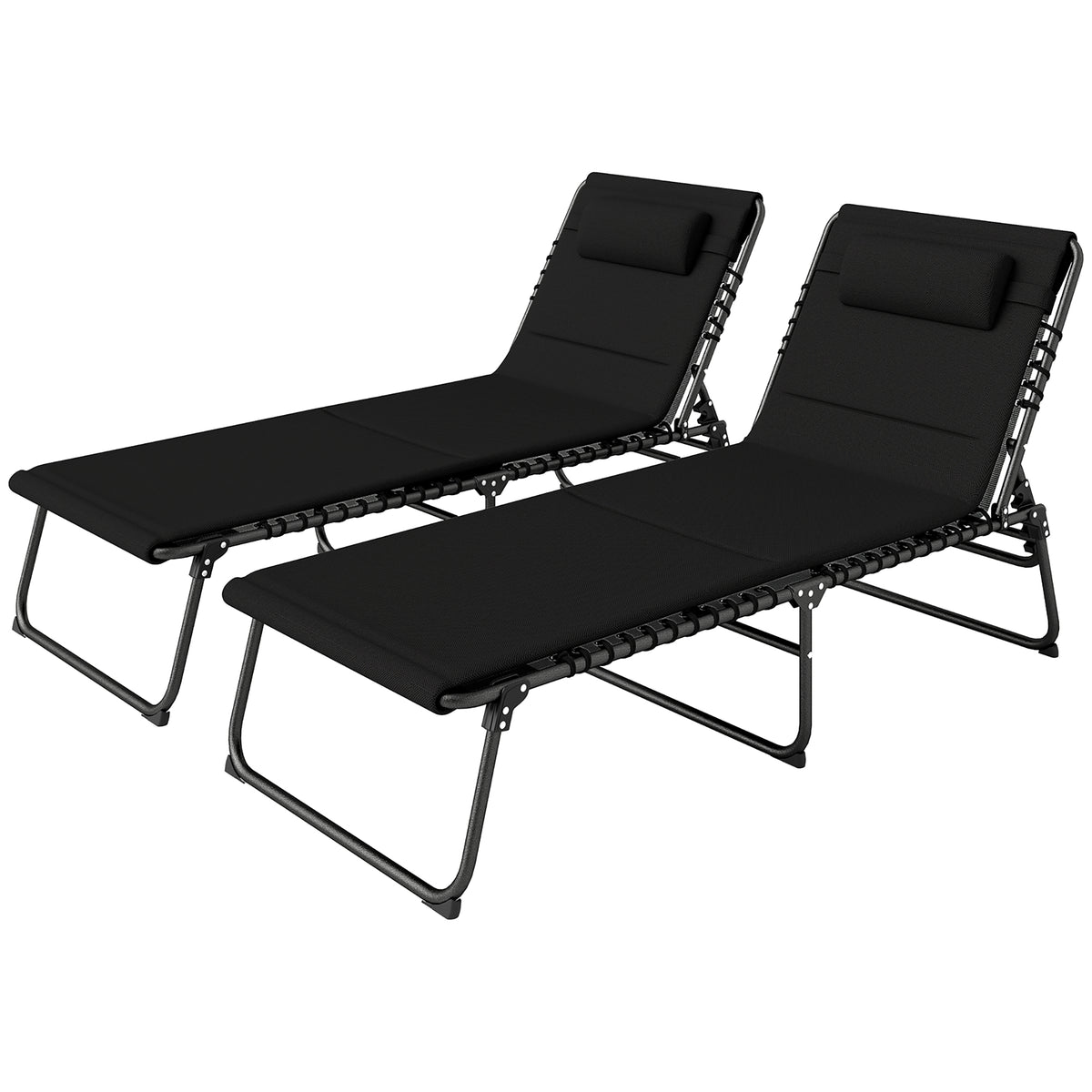 Set of Two Reclining Sun Loungers - Black