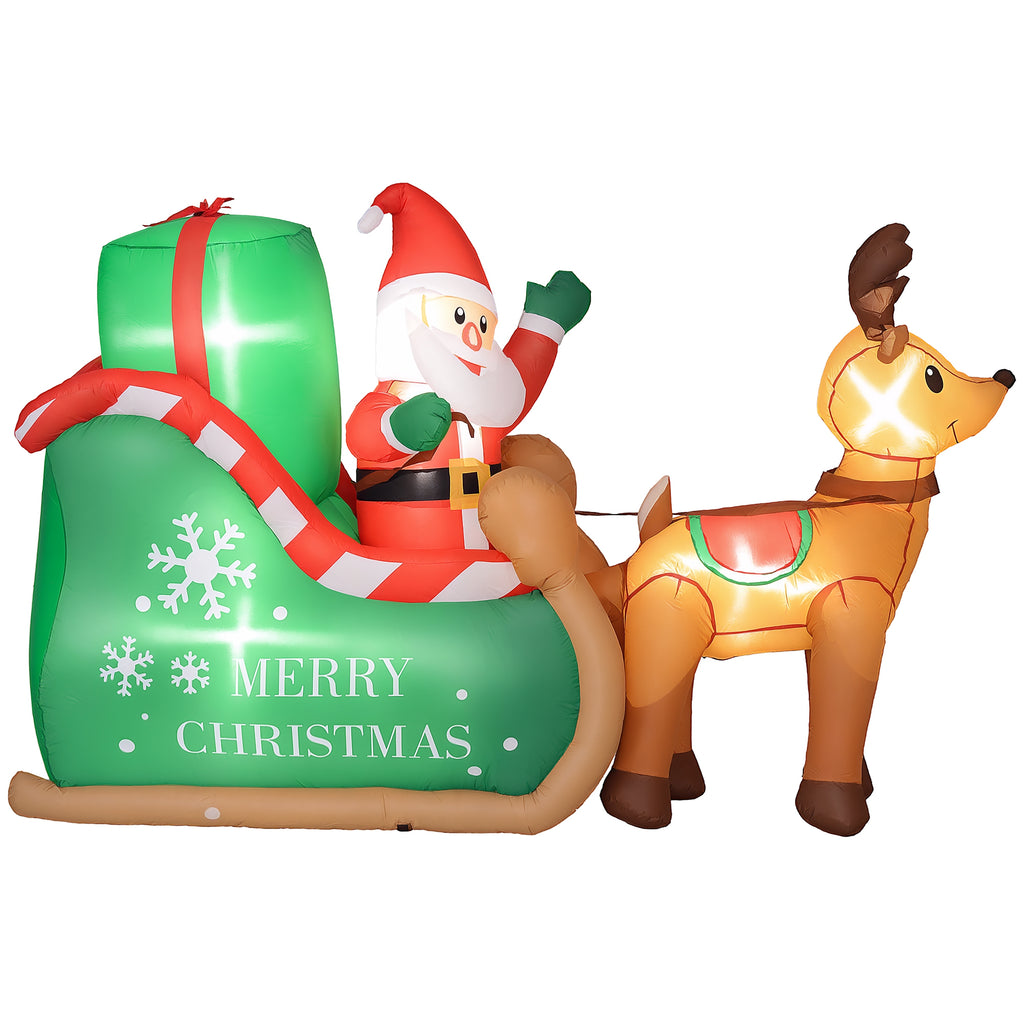 Weihnachtsmann mit Schlitten & Rentier, aufblasbar, weiße LED-Beleuchtung, 210 x 80 x 140 cm