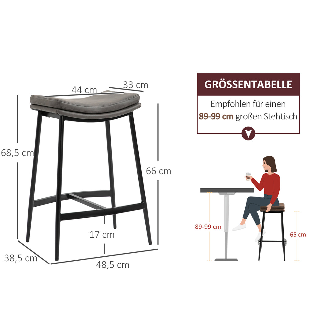 2er-Set Barhocker, Polstersitze, Stahlgestell, 120 kg Belastbarkeit, Grau
