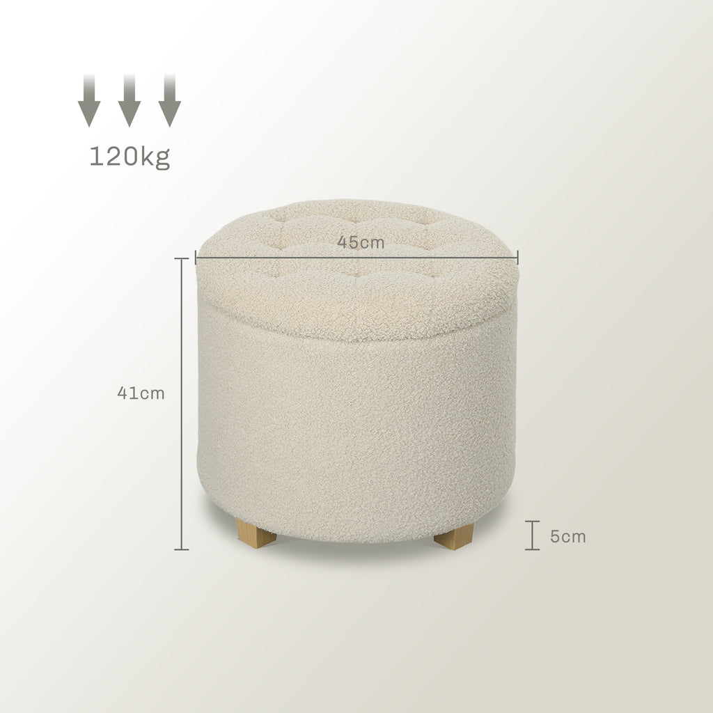Runder Sitzhocker mit Stauraum, Deckel und Holzbeinen, Fu?hocker f¨¹r Wohnzimmer, Flur, Schlafzimmer, Cremewei?