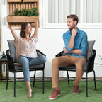 Outdoor Stühle, 2-er Set, Boho-Design, Sitz- und Rückenkissen, bequeme Sitzschale, Metallrahmen, Schwarz