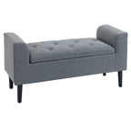 Sitzbank mit Stauraum, Polsterbank, belastbar bis 130 kg, Leinenoptik, Kautschukholz, 116 x 44 x 58 cm, Hellgrau