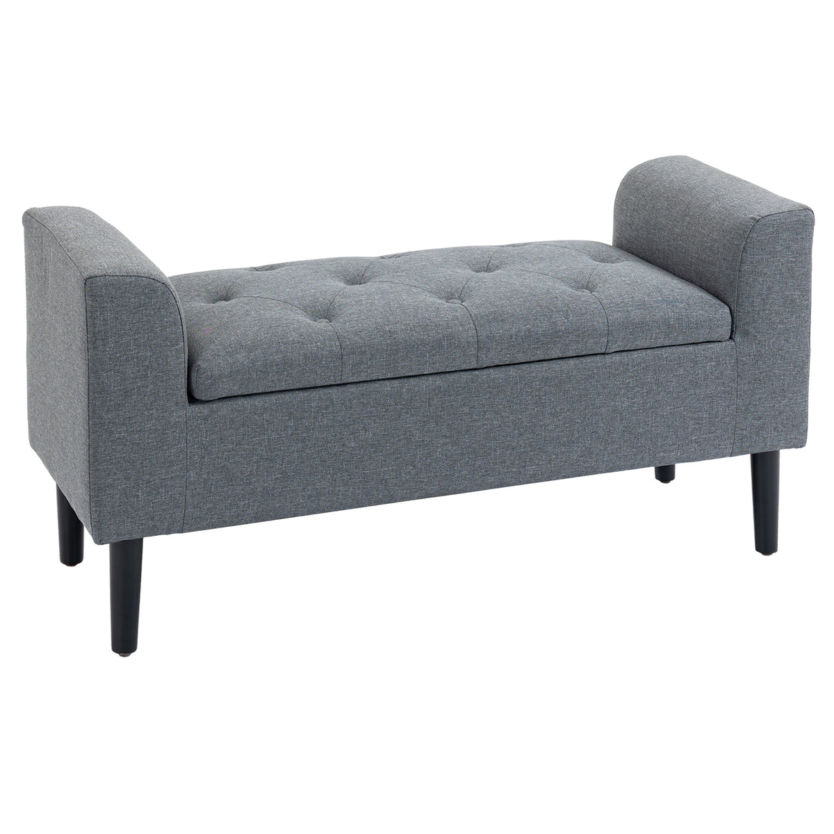 Sitzbank mit Stauraum, Polsterbank, belastbar bis 130 kg, Leinenoptik, Kautschukholz, 116 x 44 x 58 cm, Hellgrau