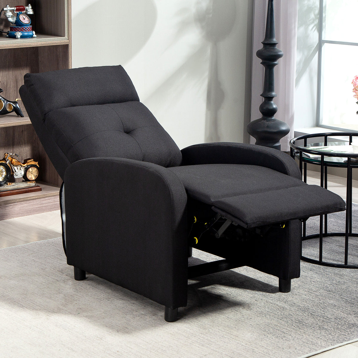 Relaxsessel mit Liegefunktion, ausfahrbares Fußteil, Taschenfederkern, bis 150 kg, Schwarz