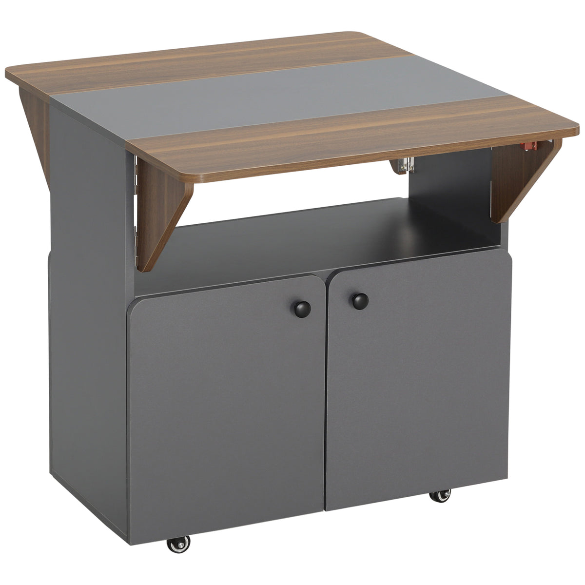 Klapptisch Rollschrank, zwei klappbare Tischseiten, Schrankfach, 4 Rollen, Hellgrau+Dunkelbraun, 70 x 83 x 75cm