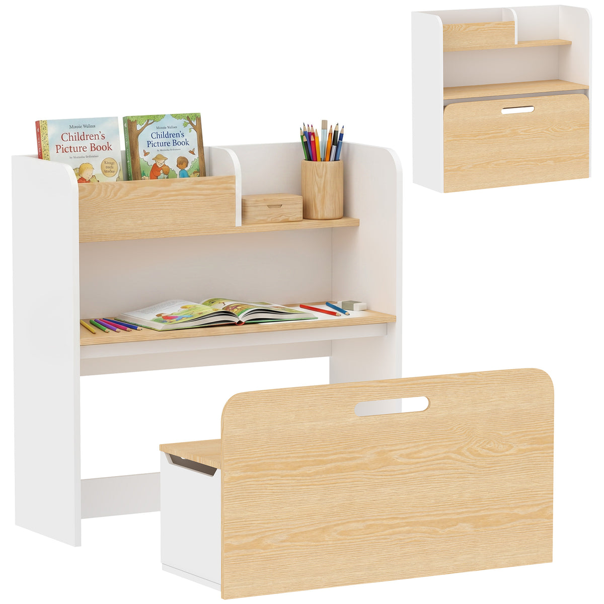 Kinderschreibtisch mit Stuhl 5-in-1 Kindersitzgruppe für 3-8 Weiß