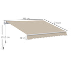 Markise, Sonnenschutz, einfahrbar, mit Handkurbel, Metallrahmen, Polyester, Weiß+Beige, 3,95 x 2,45 m