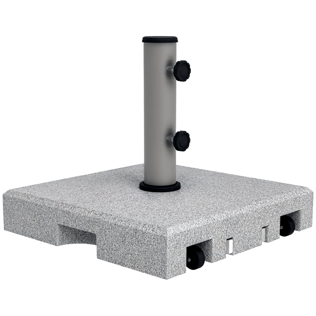 Granite Parasol Base, 28kg Heavy Duty Square Umbrella Stand with Wheels, Retractable Handle, Stainless Steel Tube, Grey