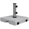 Granite Parasol Base, 28kg Heavy Duty Square Umbrella Stand with Wheels, Retractable Handle, Stainless Steel Tube, Grey