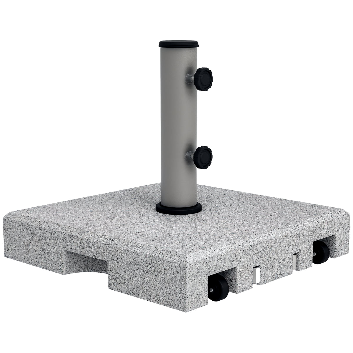 Granite Parasol Base, 28kg Heavy Duty Square Umbrella Stand with Wheels, Retractable Handle, Stainless Steel Tube, Grey