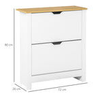 Schuhschrank Schruhregal Schuhaufbewahrung, 2 F?cher, 12 Paar Schuhe, 72 cm x 26 cm x 80 cm, Wei? + Braun