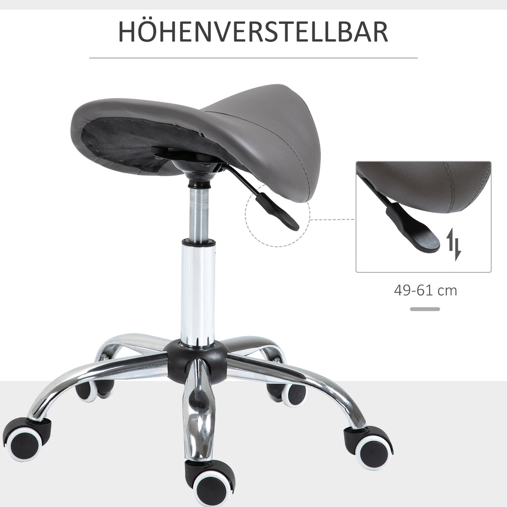 Cosmetic Stool 360° Rotate Height Adjustable Salon Massage Spa Chair Hydraulic Rolling Faux Leather Saddle Stool, Grey