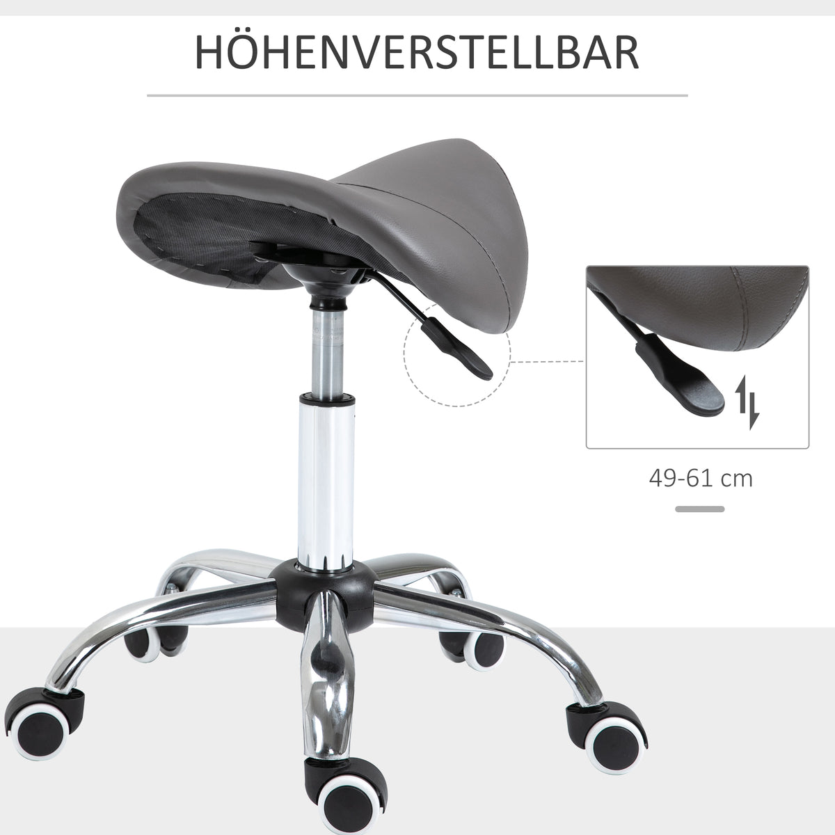 Cosmetic Stool 360° Rotate Height Adjustable Salon Massage Spa Chair Hydraulic Rolling Faux Leather Saddle Stool, Grey
